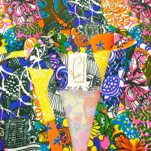 Very Rare Vanda Fashions Key West Hand Printed 70s Patchwork Cardigan Jacket - Picture 3 of 11